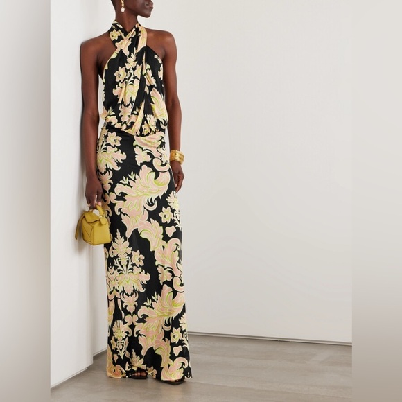 ETRO Crepe De Chine Maxi Halterneck Floral Paisley Dress Size IT44 US8 NWT - Picture 4 of 11